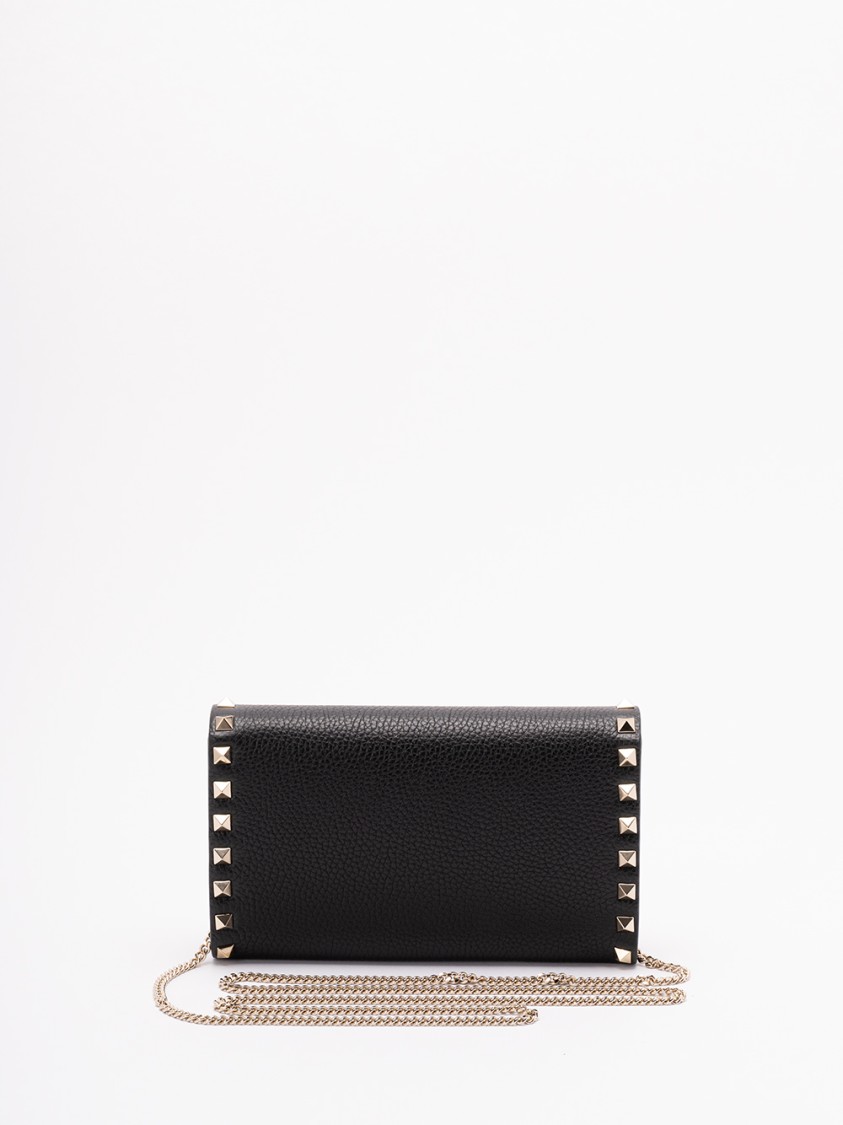 Valentino Black Rockstud Crossbody Wallet In Black