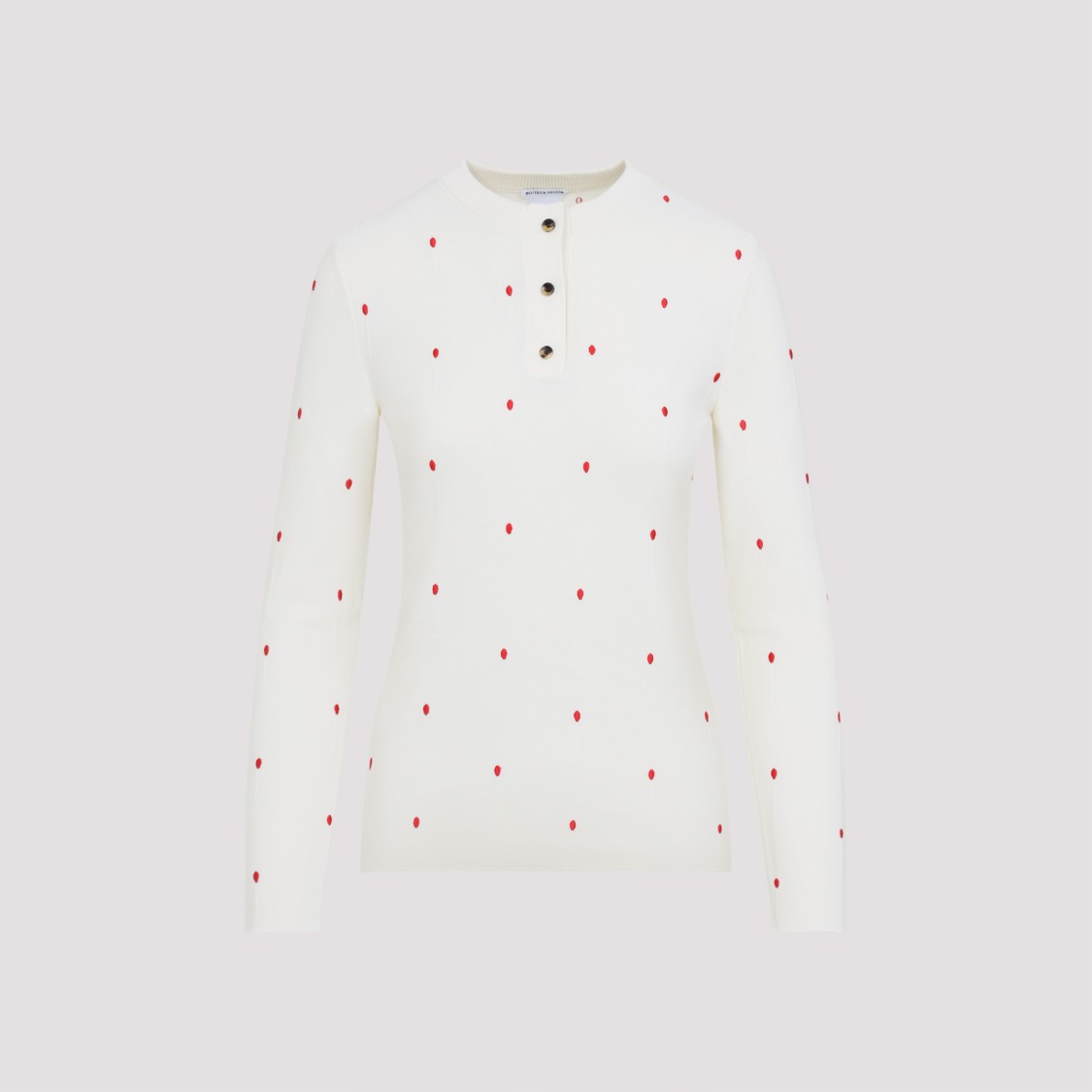 Bottega Veneta Polka Dot Crew Neck Top With Red Embellishment
