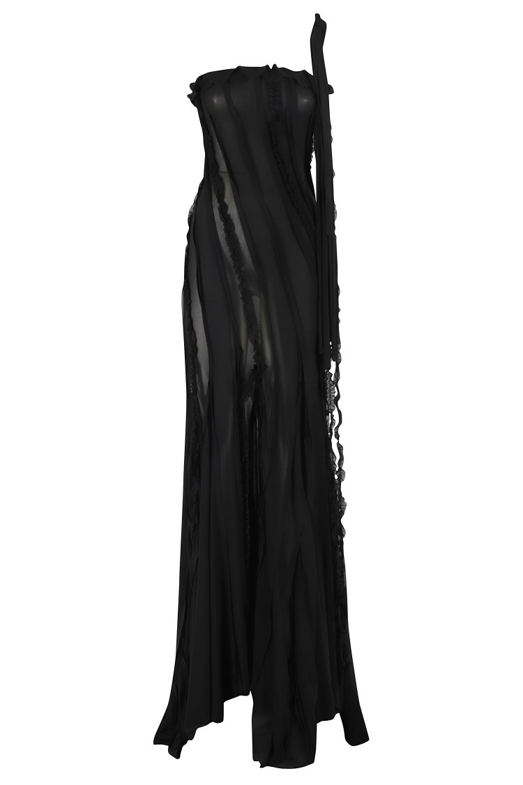 Blumarine Draped One-shoulder Gown In Black