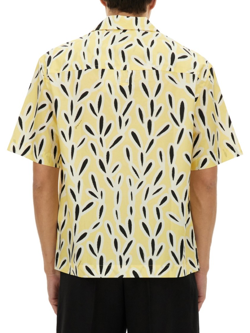 Jacquemus Yellow Cotton Jean Shirt With Playful Leaf Pattern In Yellow