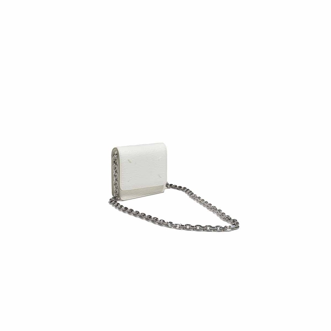 Maison Margiela Compact White Textured Leather Wallet With Removable Chain Strap In White