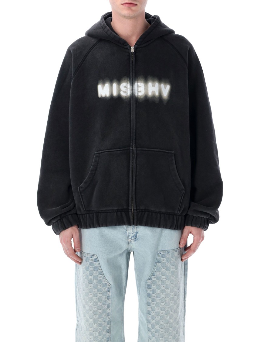 Misbhv Oversized Black Zipped Hoody With Washed Effect