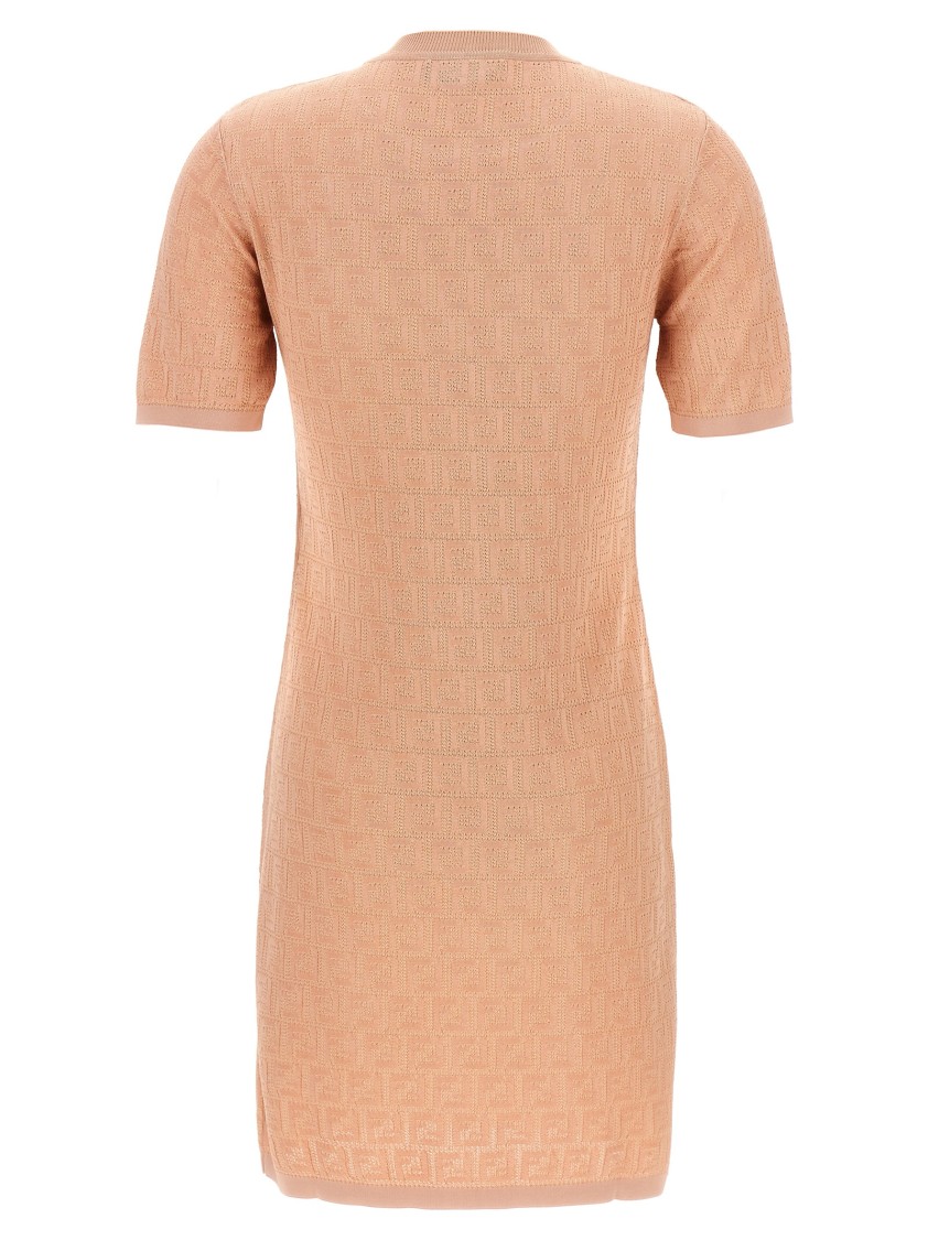 Fendi Cotton Short Sleeve Dress With Textured Pattern In Orange