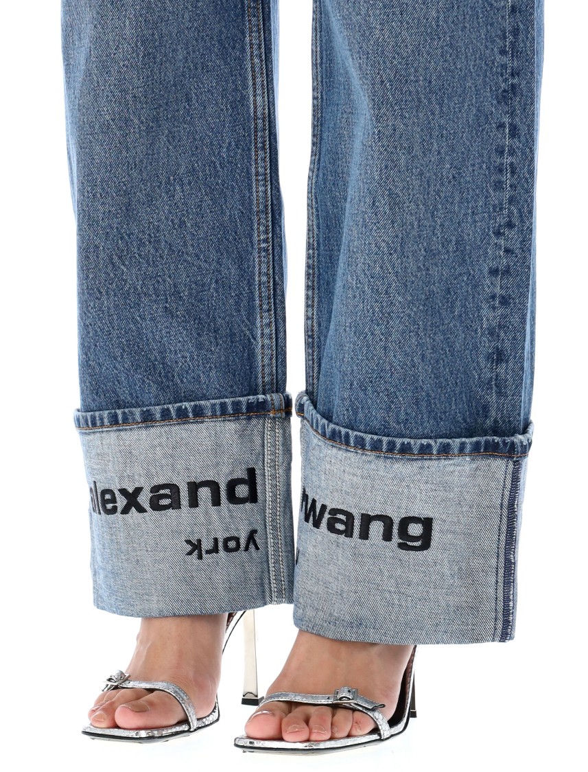 Alexander Wang Mid Rise Straight Jean With Embroidered Cuff In Blue