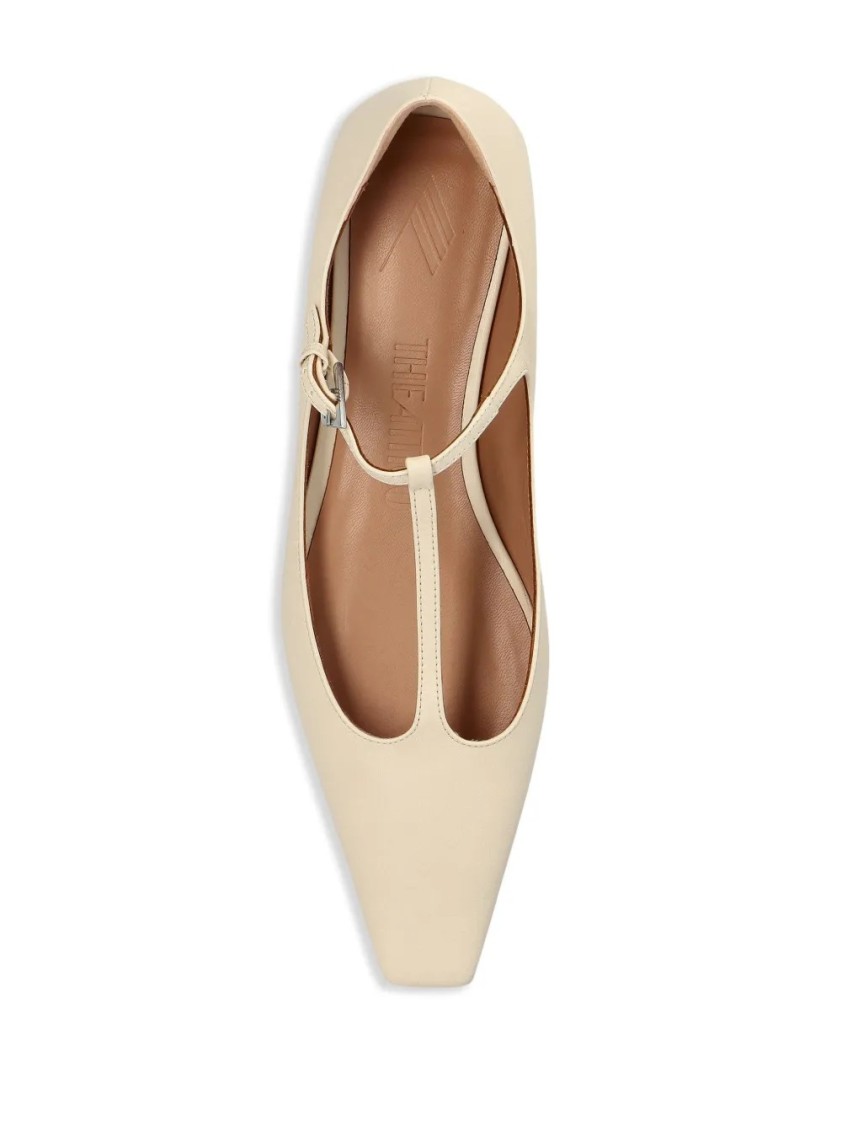 Attico Juno Ballerina Pointed Toe T-strap Flat In Neutral