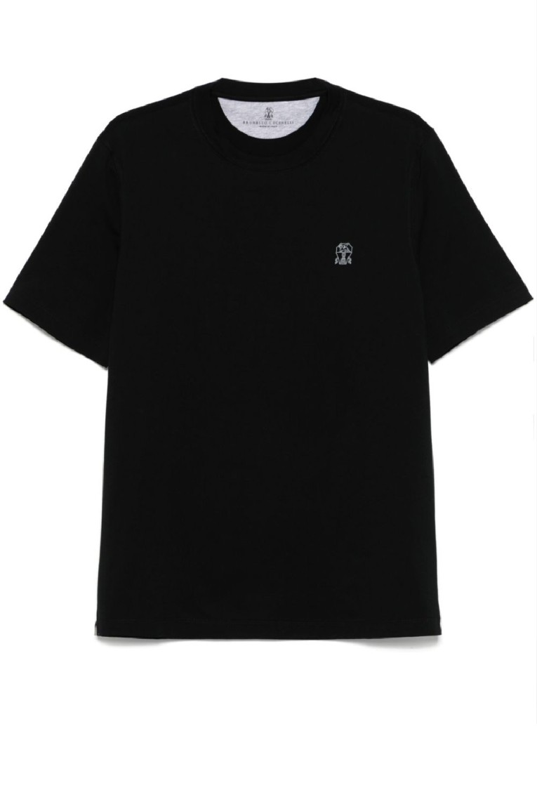 Brunello Cucinelli Cotton Jersey Crew Neck T-shirt With Logo Clothing In Black