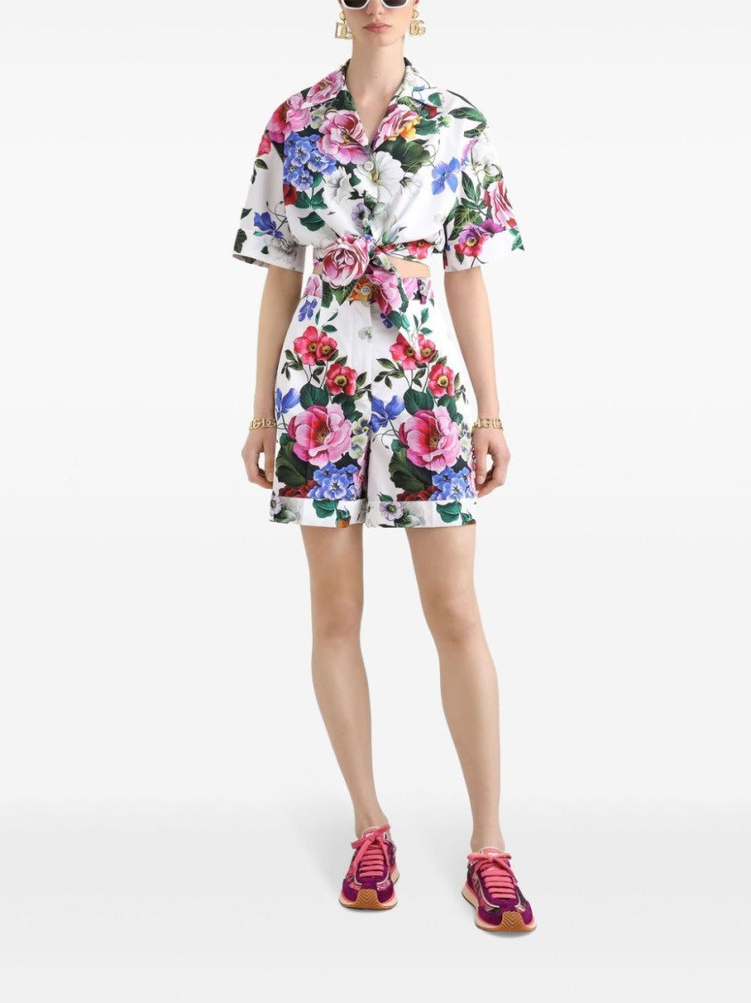 Dolce & Gabbana Floral Print Tailored Shorts With Cuffed Hem