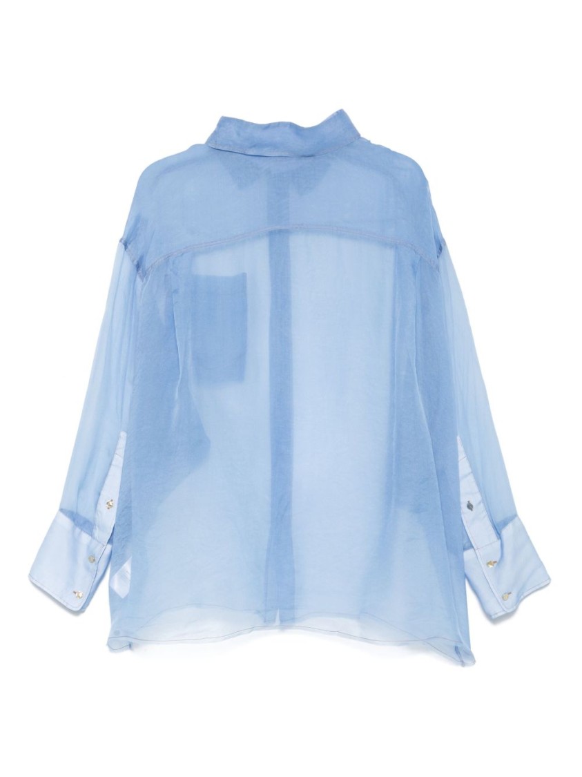 Shop Darkpark Silk Light Blue Shirt With Classic Collar