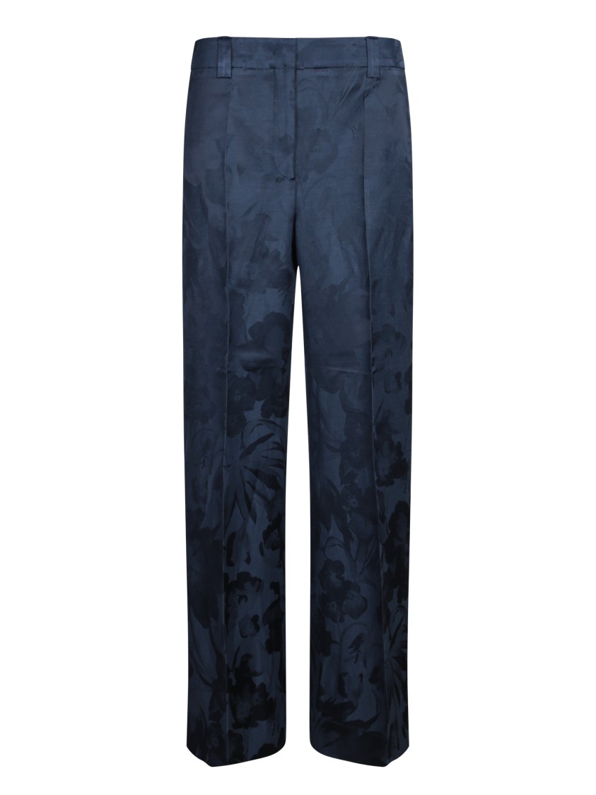 INCOTEX INCOTEX TAILORED BLUE TROUSERS WITH SUBTLE FLORAL PATTERN