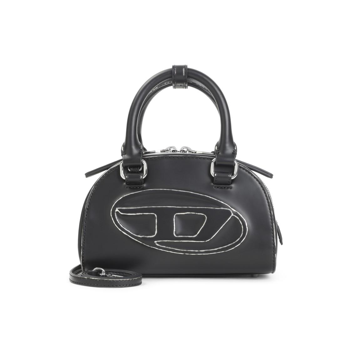 Diesel Women Black 1dr Dome Crossbody Mini Bowling Bag In Black