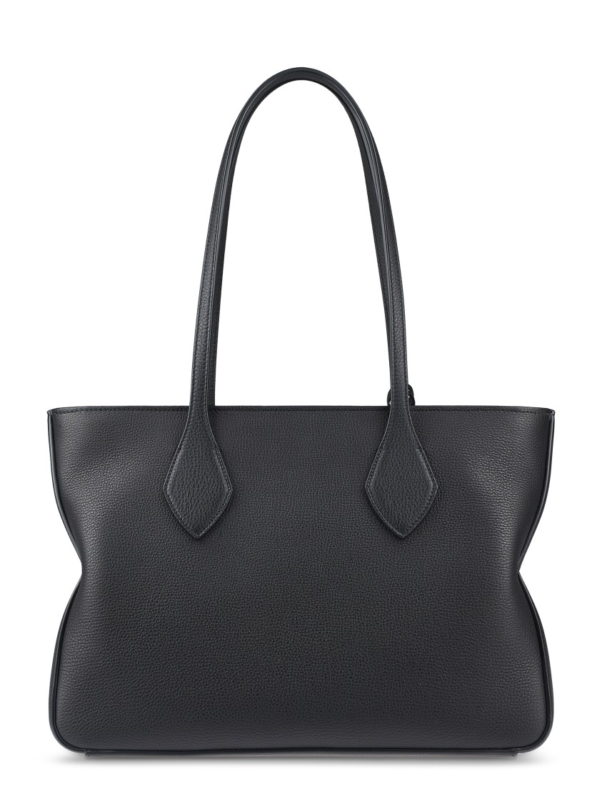 Ferragamo Structured Black Calfskin Handbag With Detachable Charm In Black