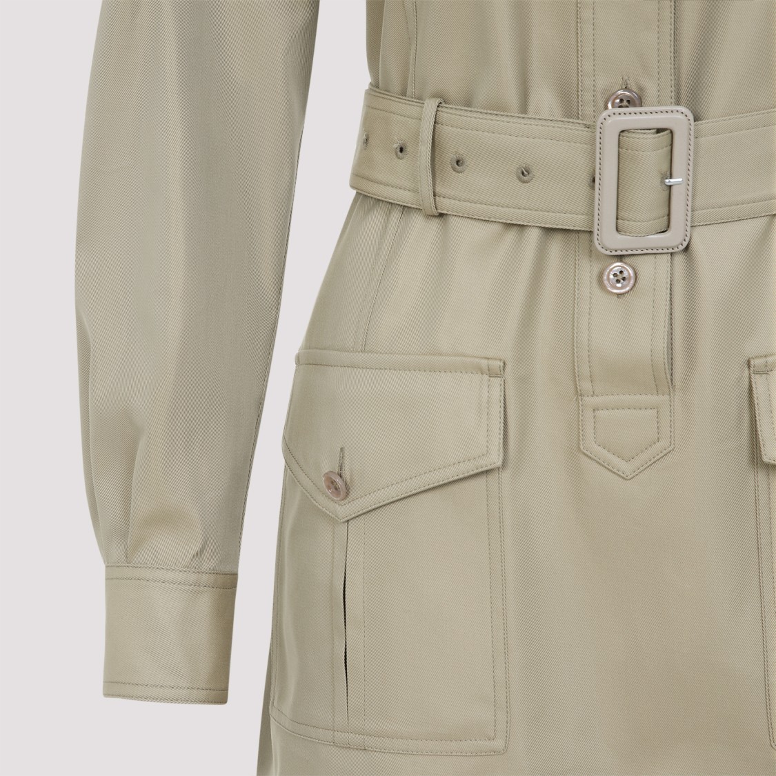 Tom Ford Pale Sage Beige Cotton Safari Mini Dress In Neutrals