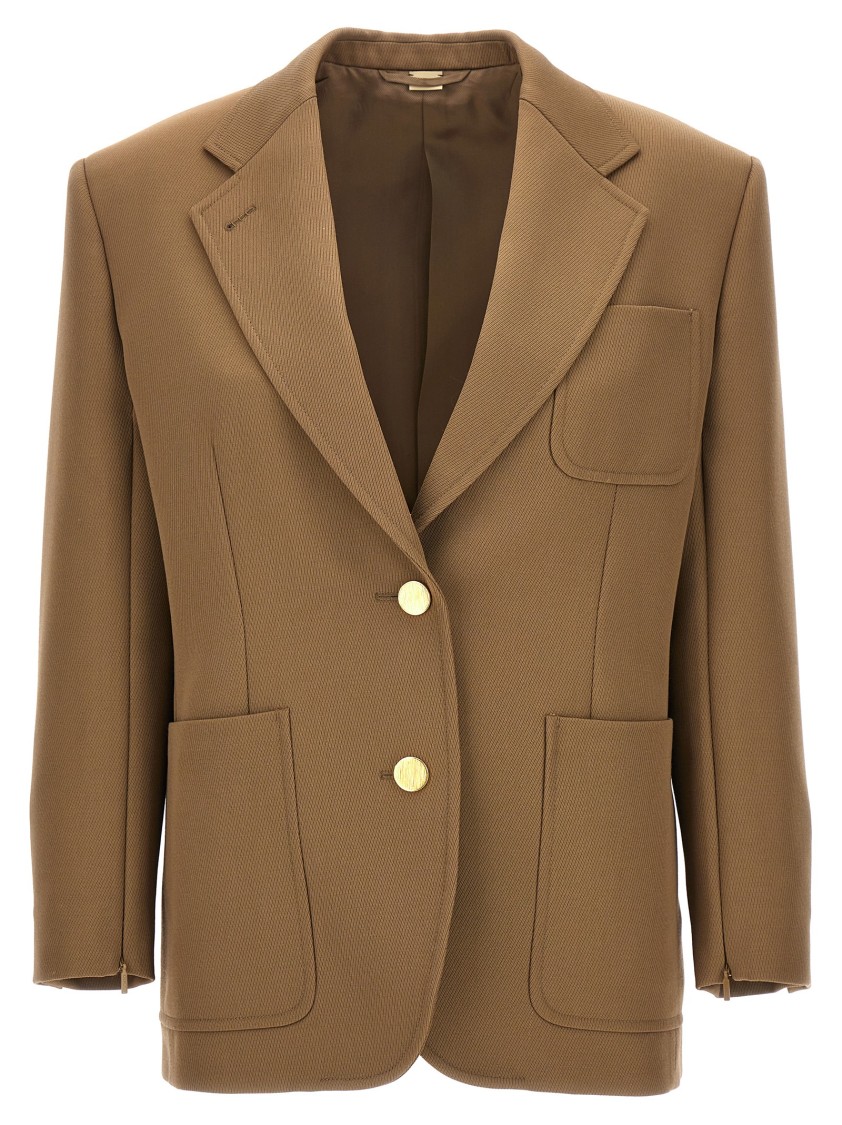 Gucci Oversized Wool Blazer With Back Clamp Detail In Brown