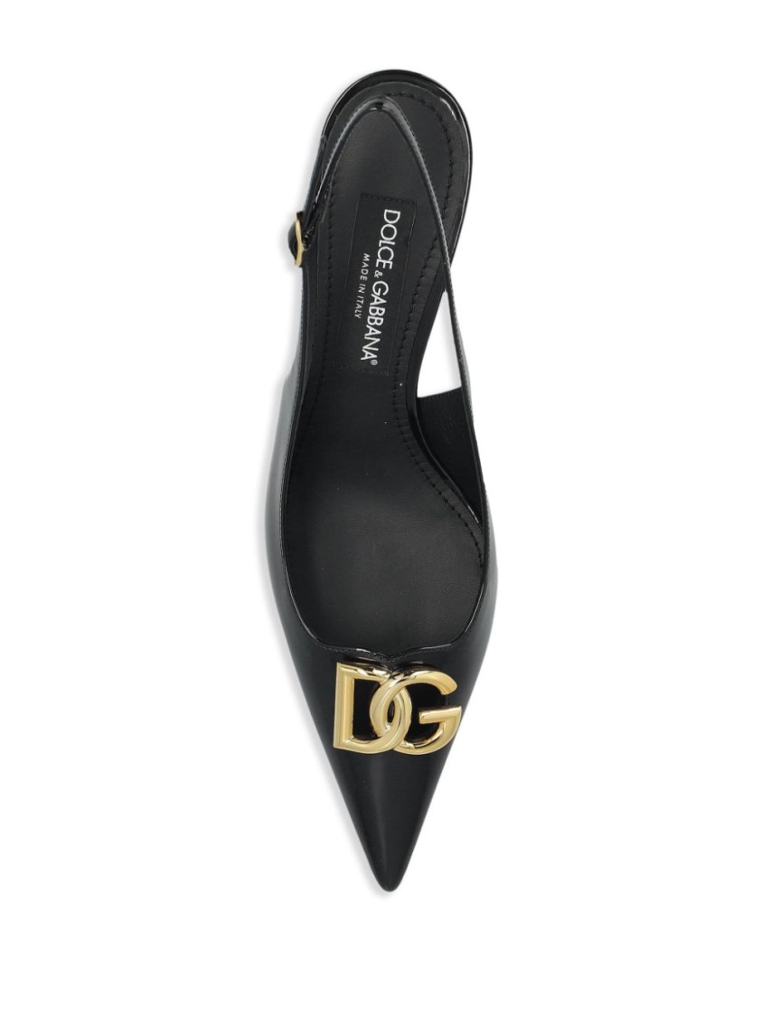 Dolce & Gabbana Black Leather Pointed Toe Slingback Heels In Black