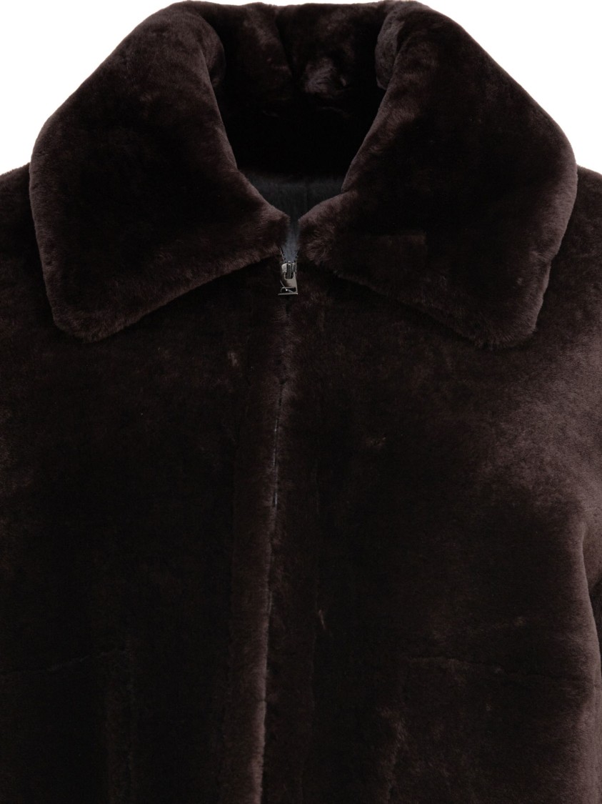 B&w Plush Brown Lamb Fur Coat In Brown