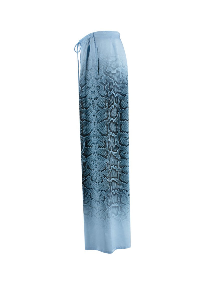 ERMANNO SCERVINO ERMANNO SCERVINO BLUE PYTHON PRINT SILK JOGGER PANTS