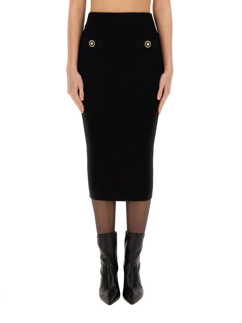 Shop Balmain Ribbed Black Midi Skirt