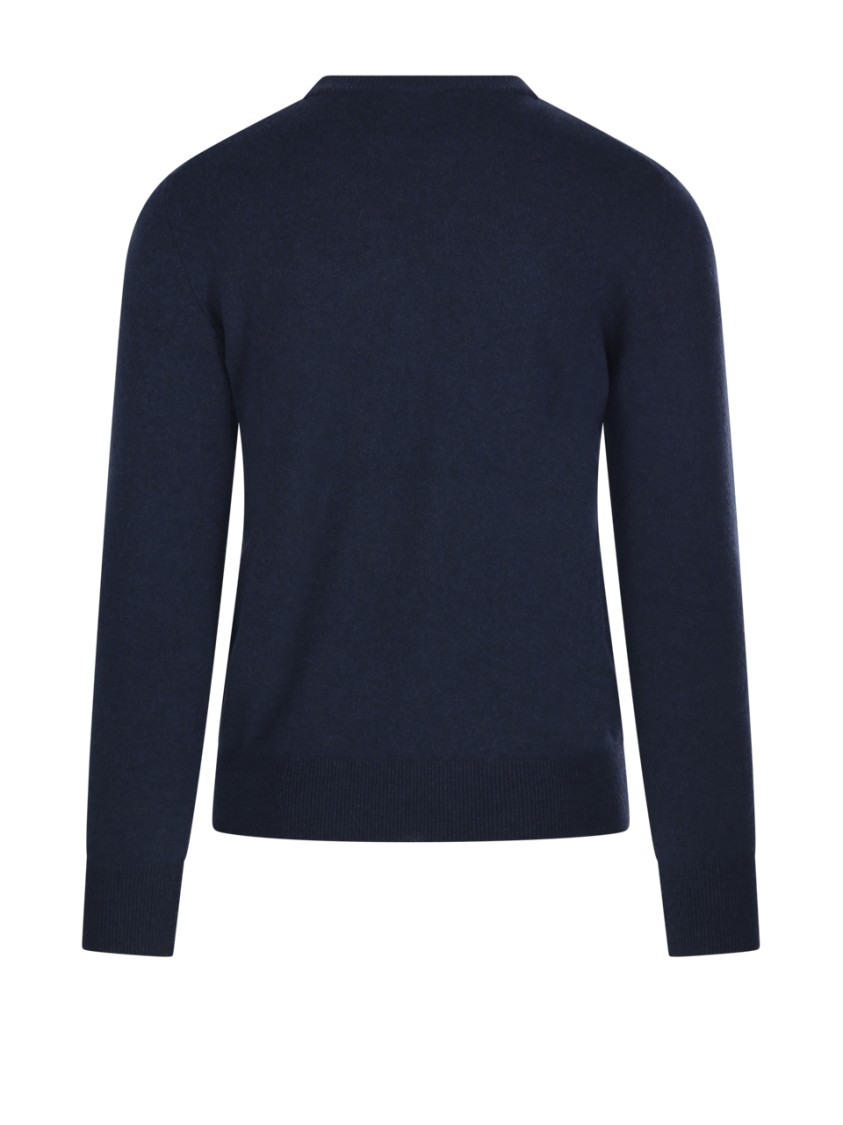 Altea Round Neck Cashmere Sweater With Ribbed Hem In Blue