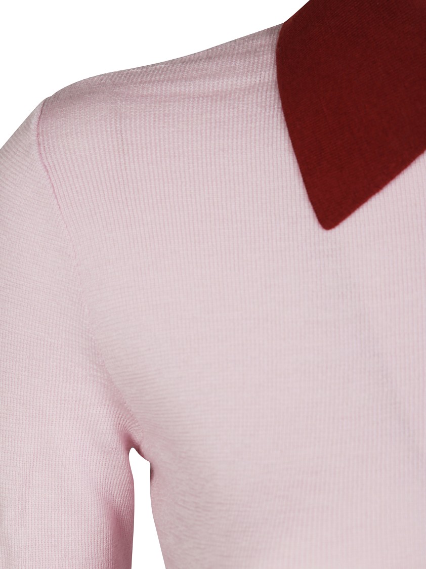Self-portrait Wool Cardigan With Contrasting Collar In Pink