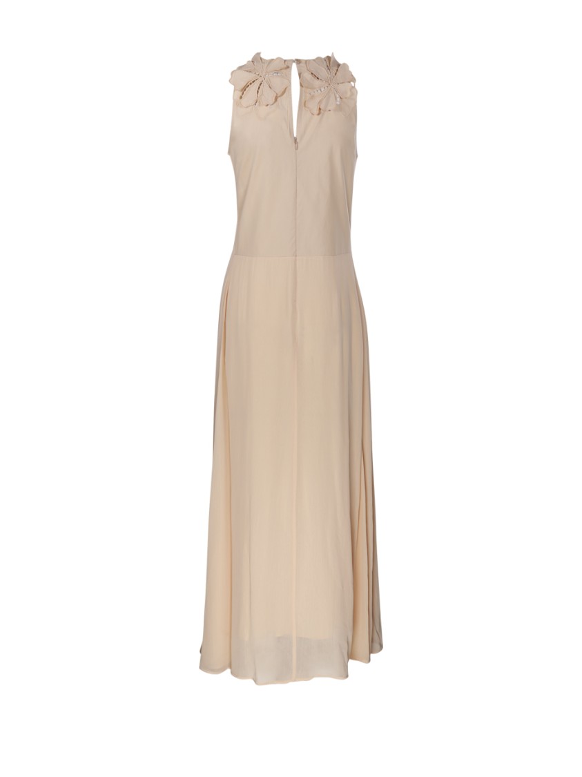 Shop Forte Forte Sleeveless Floral Appliqué Maxi Dress With Flowing Skirt In Neutrals