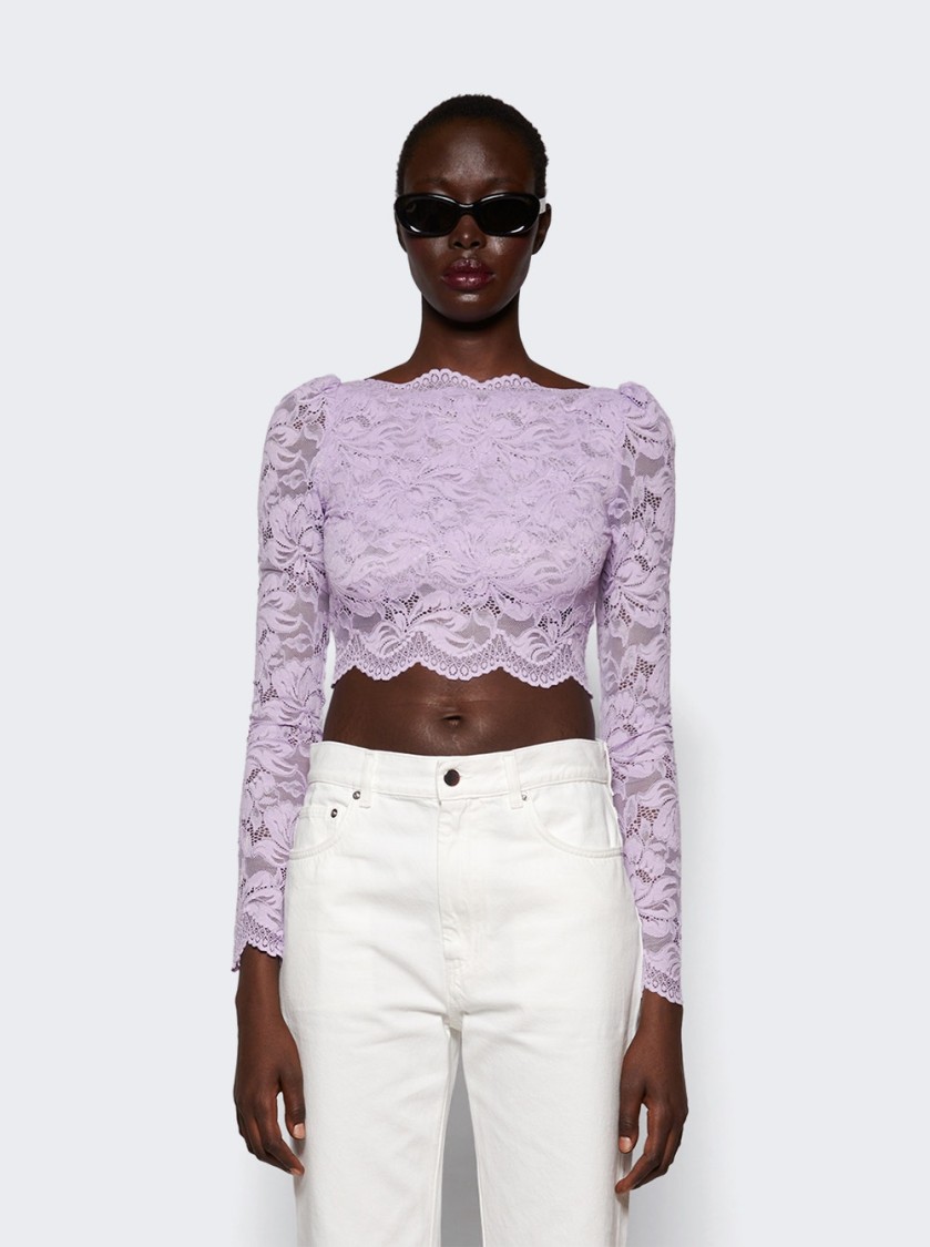 Rabanne Lavender Lace-effect Top With Boat Neckline In Purple