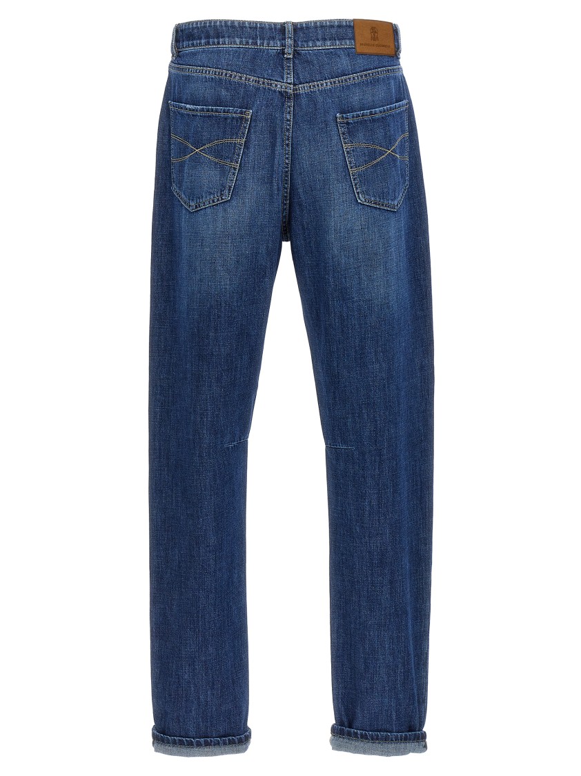 Brunello Cucinelli Denim Jeans With Belt Loops And Contrast Stitching In Blue