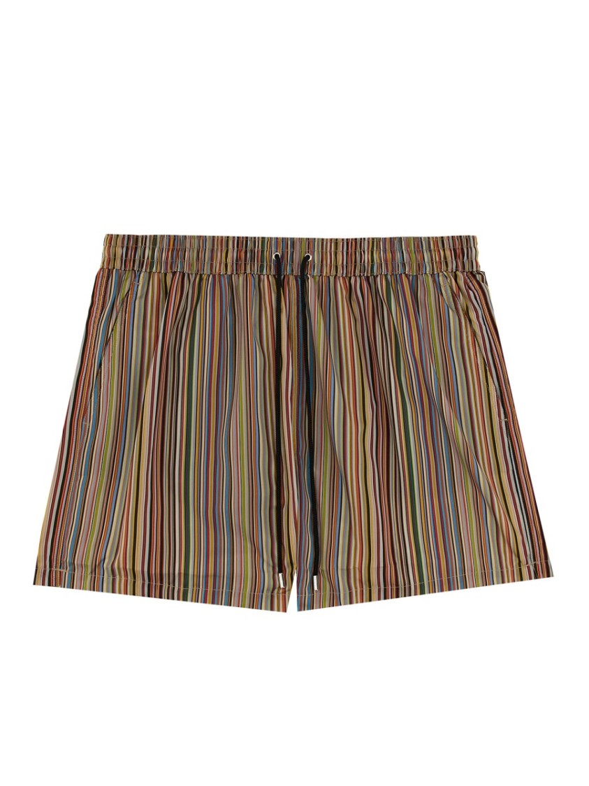 Paul Smith Striped Swim Shorts With Drawstring In Brown