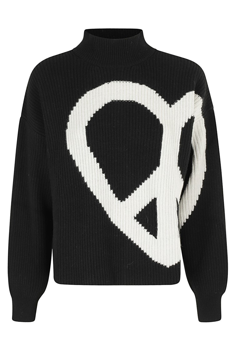 Moschino High Neck Oversized Logo Knitwear In Black