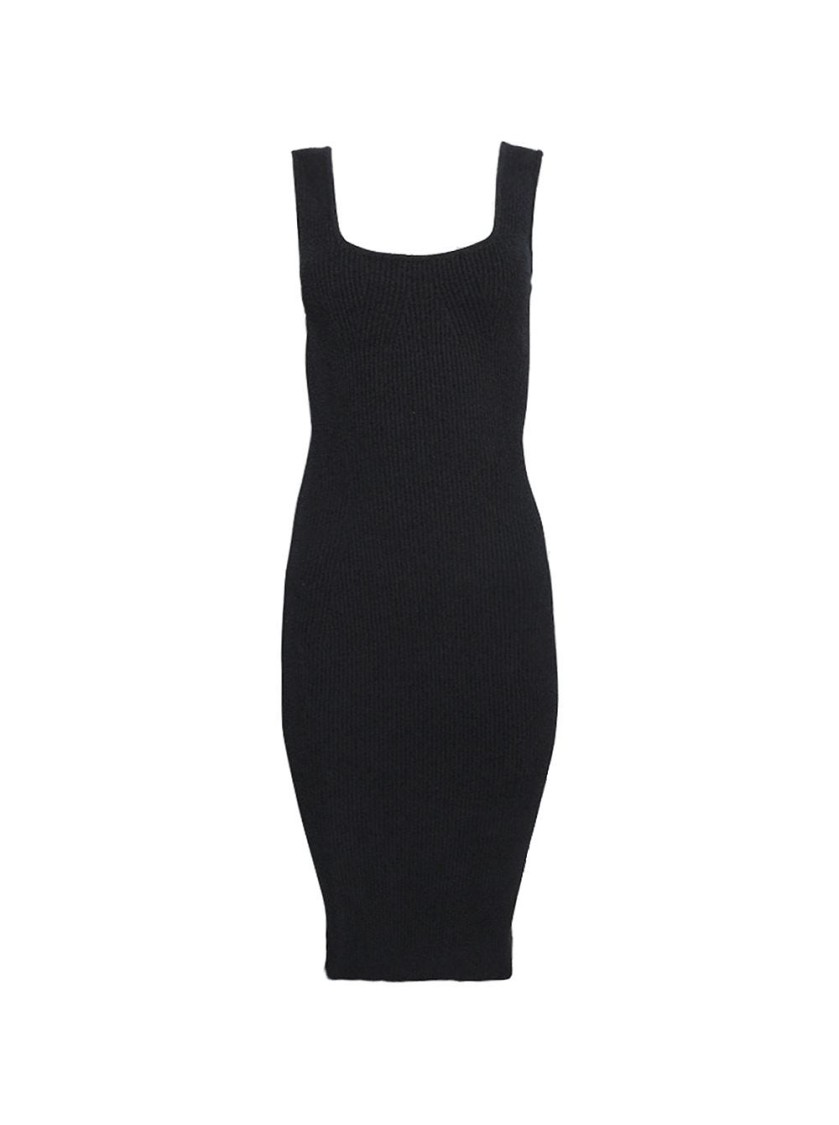 Wardrobe.nyc Textured Ribbed Knit Midi Dress With Square