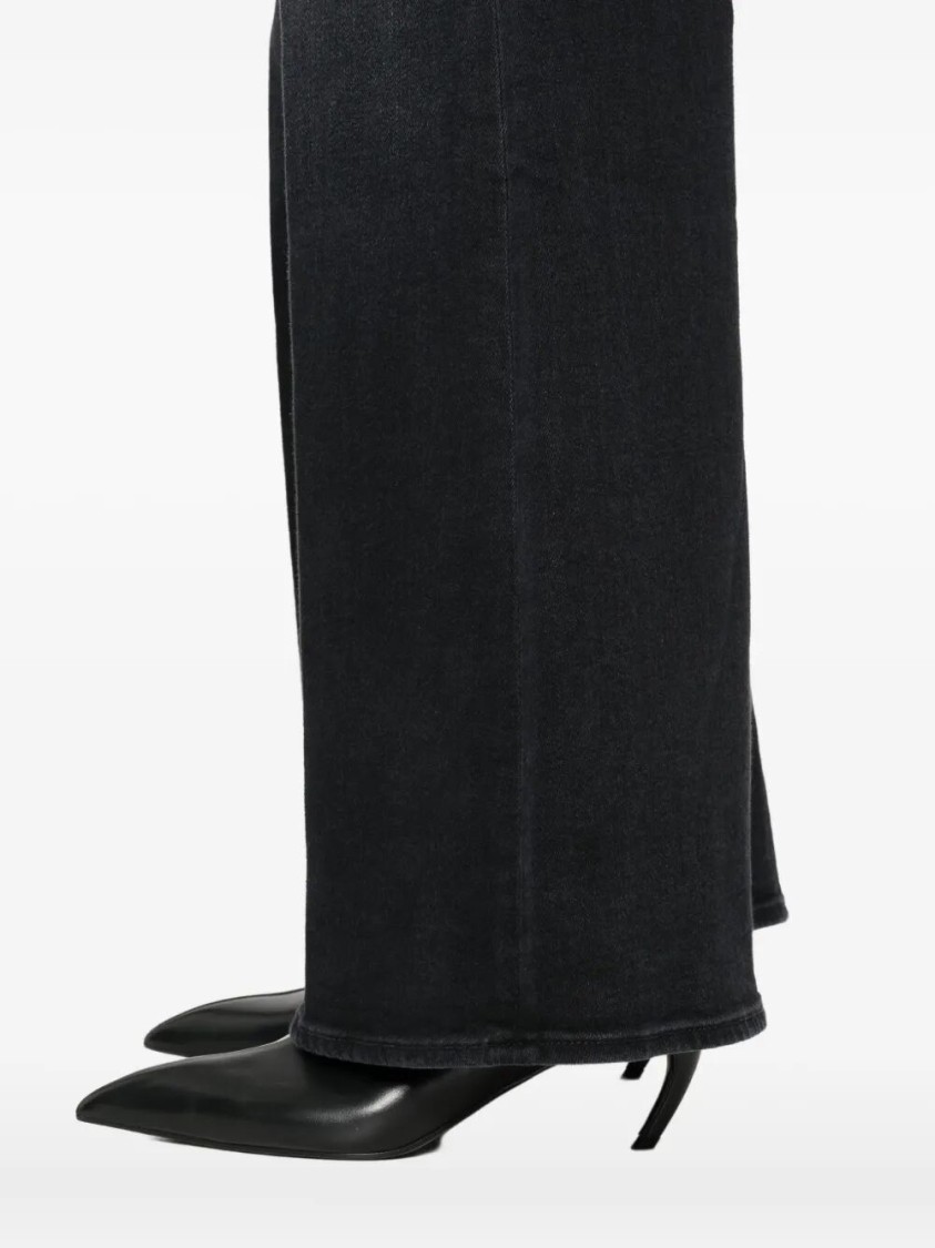 Mother Wide Black Jeans In Soft Cotton-modal Blend In Blue