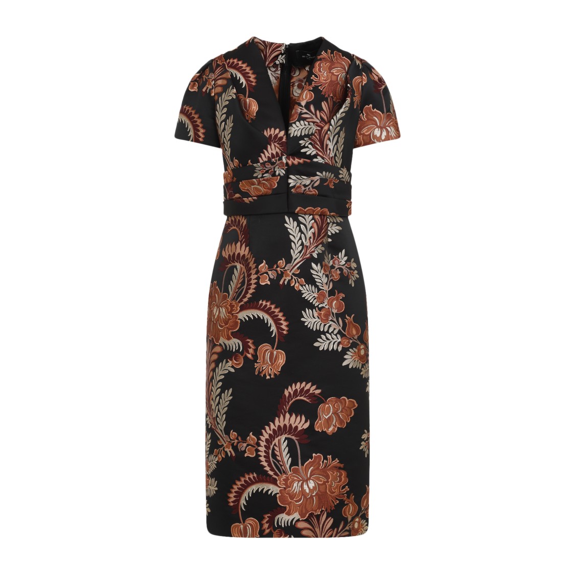 Etro Floral Embroidered Midi Dress With Short Sleeves In Black