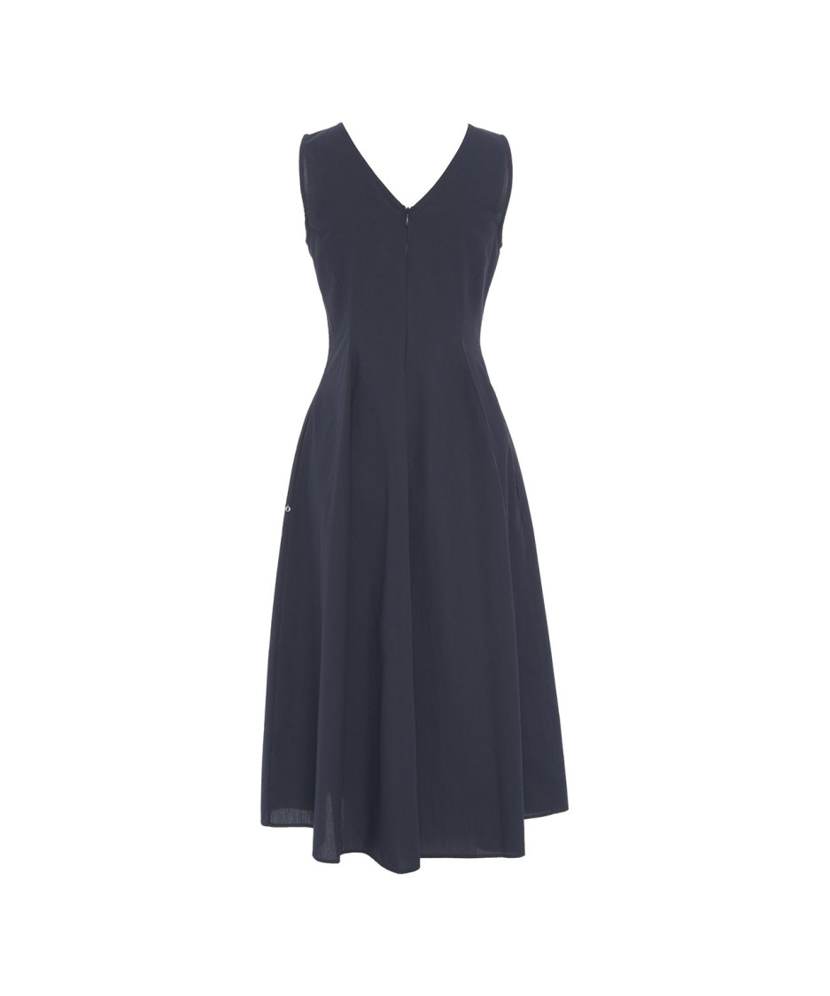 Ottod'ame Flowing A-line Midi Dress With V-neckline In Black