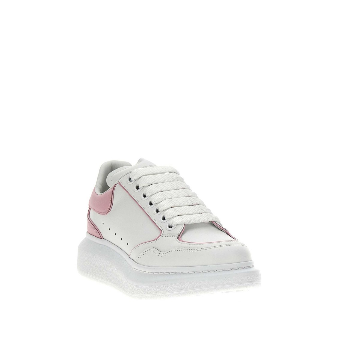Alexander Mcqueen White And Pink Low Top Sneakers With Logo Detail In Leather Woman In White