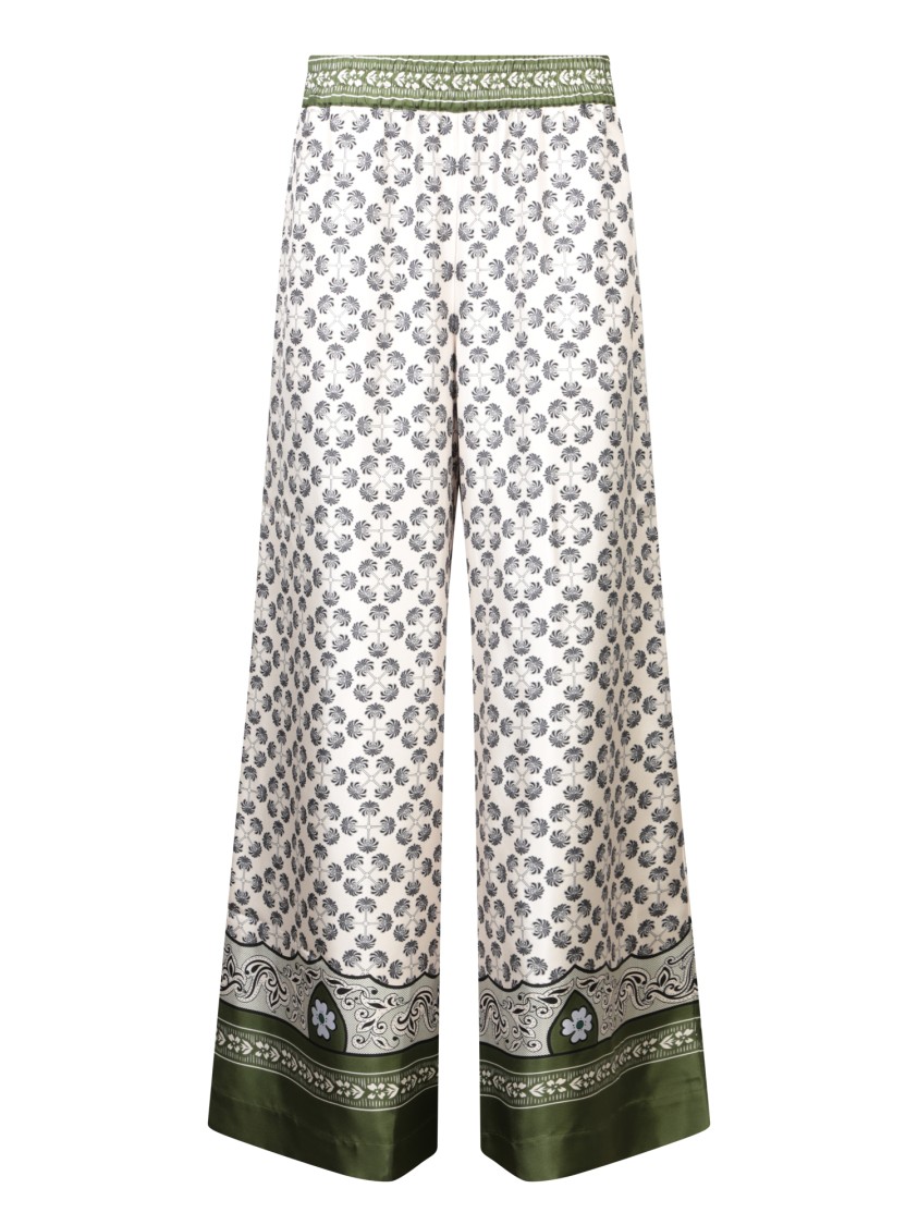 La Doublej La Double J Floral Pattern Wide-leg Trousers With Contrasting Borders