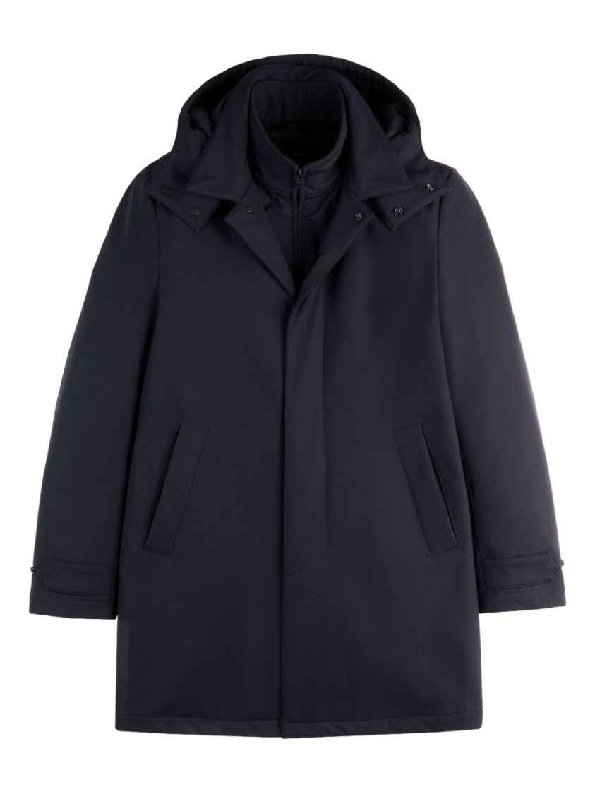 Fay Navy Blue Classic Coat With Removable Inner Layer And Hood In Black