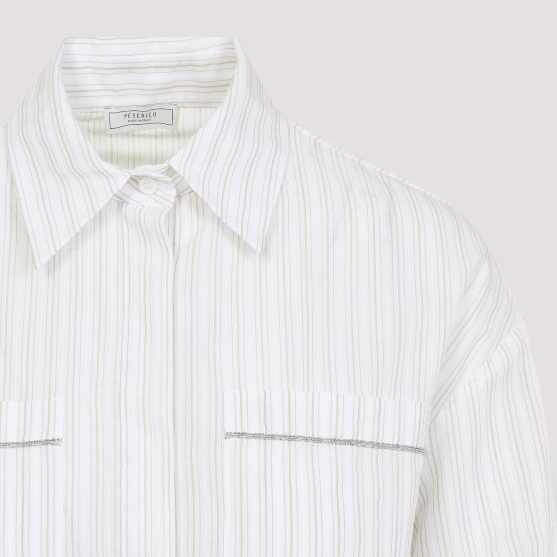 Shop Peserico Button-down Cotton Shirt With Vertical Stripes In White