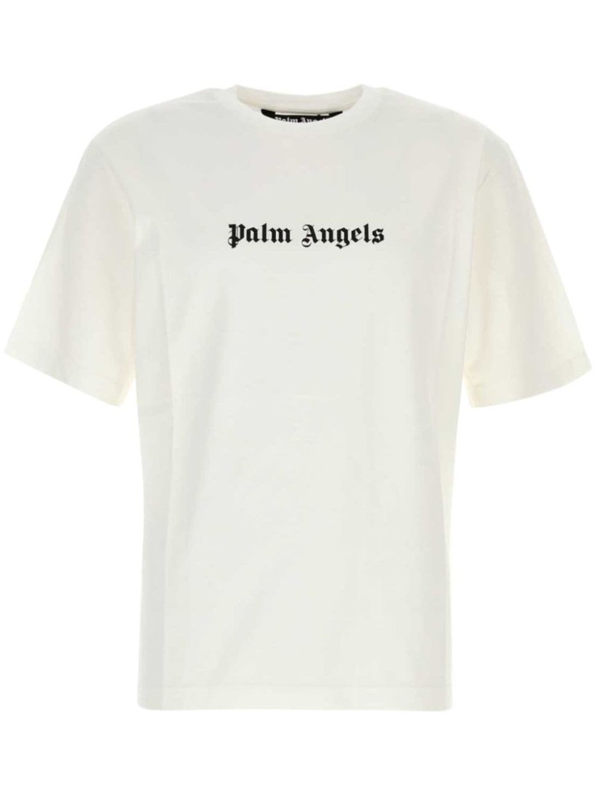 Palm Angels White Short-sleeved T-shirt With Monogram Pa Embroidery In White