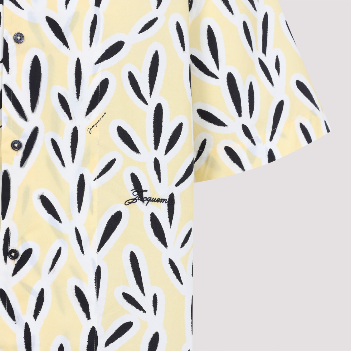 Jacquemus Yellow Cotton Jean Shirt With Playful Leaf Pattern In Neutrals