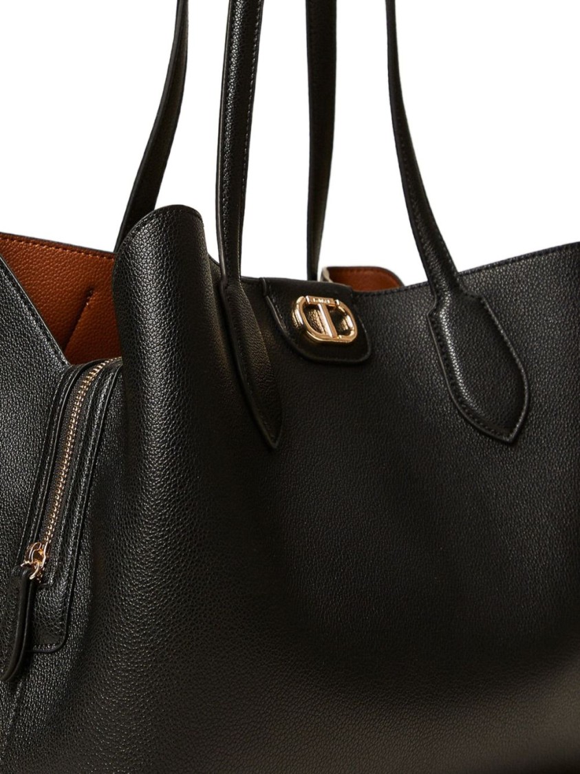 Twinset Twin-set Structured Black Tote Bag With Textured Exterior And Interior In Black
