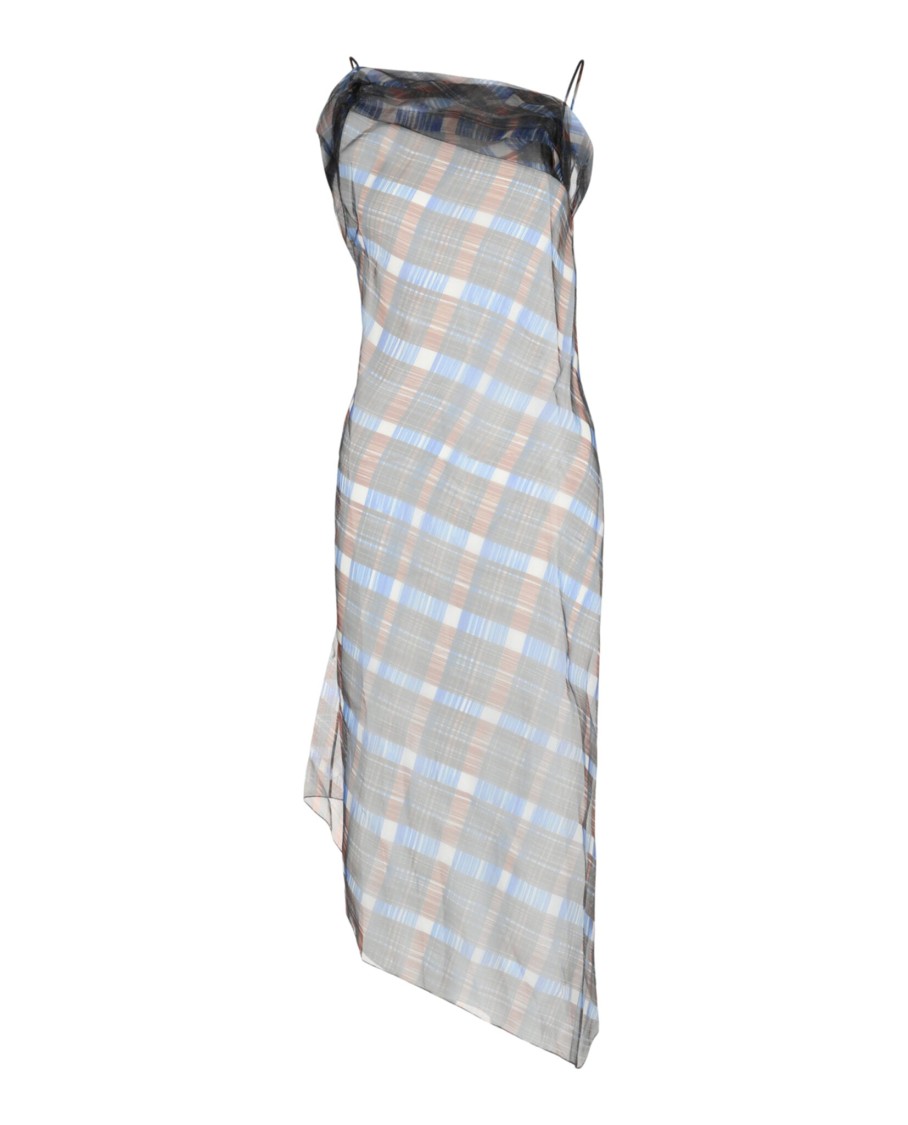 Ferragamo Organza Plaid-check Midi Dress