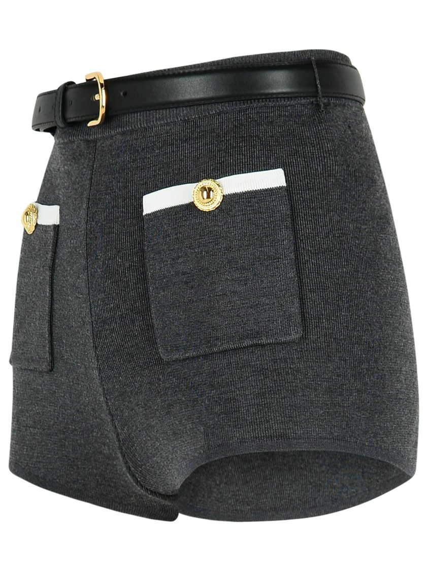 Self-portrait Ribbed Stretch Viscose Blend Shorts With Contrast Trim In Black