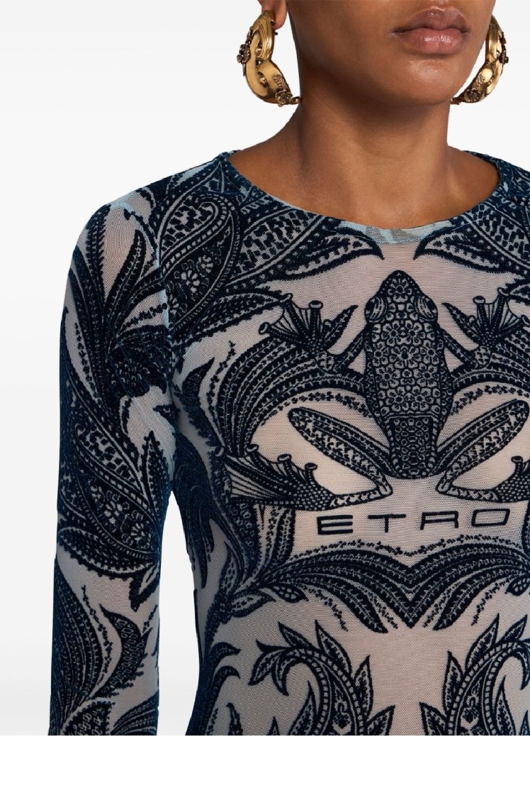 Etro Paisley-patterned Top With Long Sleeves And Round Neckline In Multi