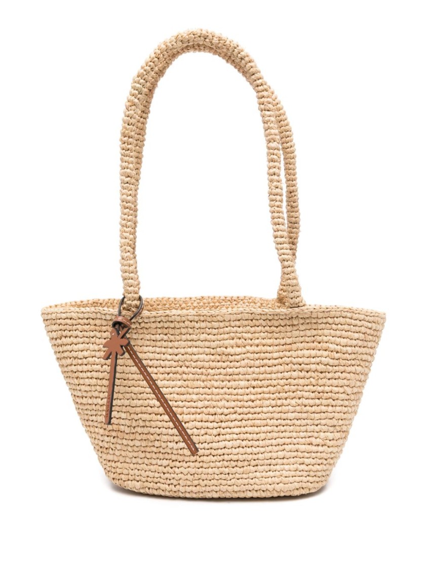 Manebi Textured Raffia Shopper Bag With Leather Charm