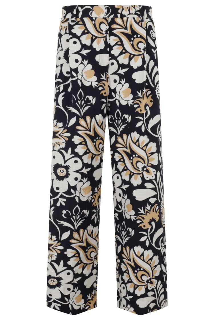 La Doublej La Double J Floral-pattern Loose Pants With Relaxed Fit In Black