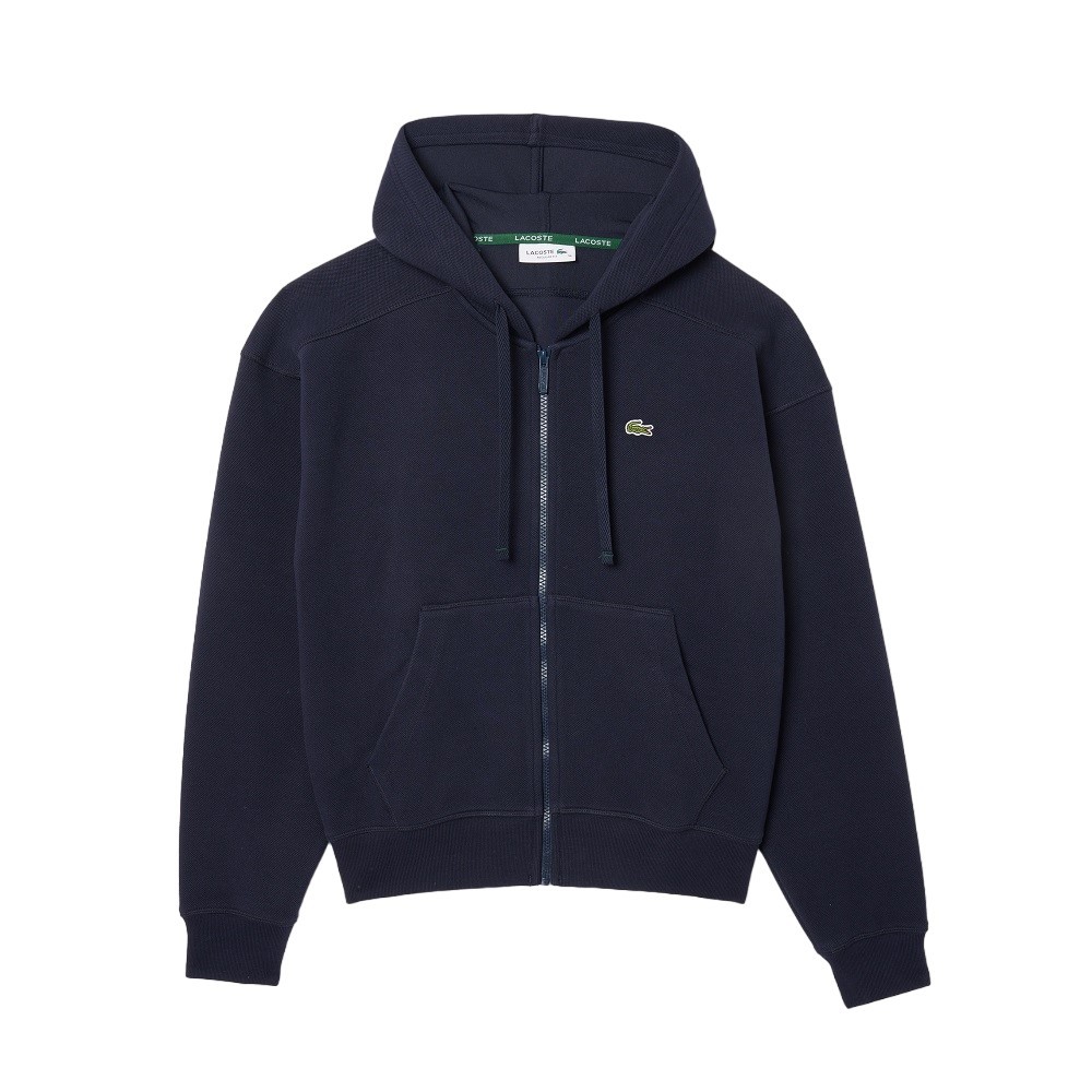 Shop Lacoste Hooded Sweatshirt In Double-sided Piqué Fabric In Black