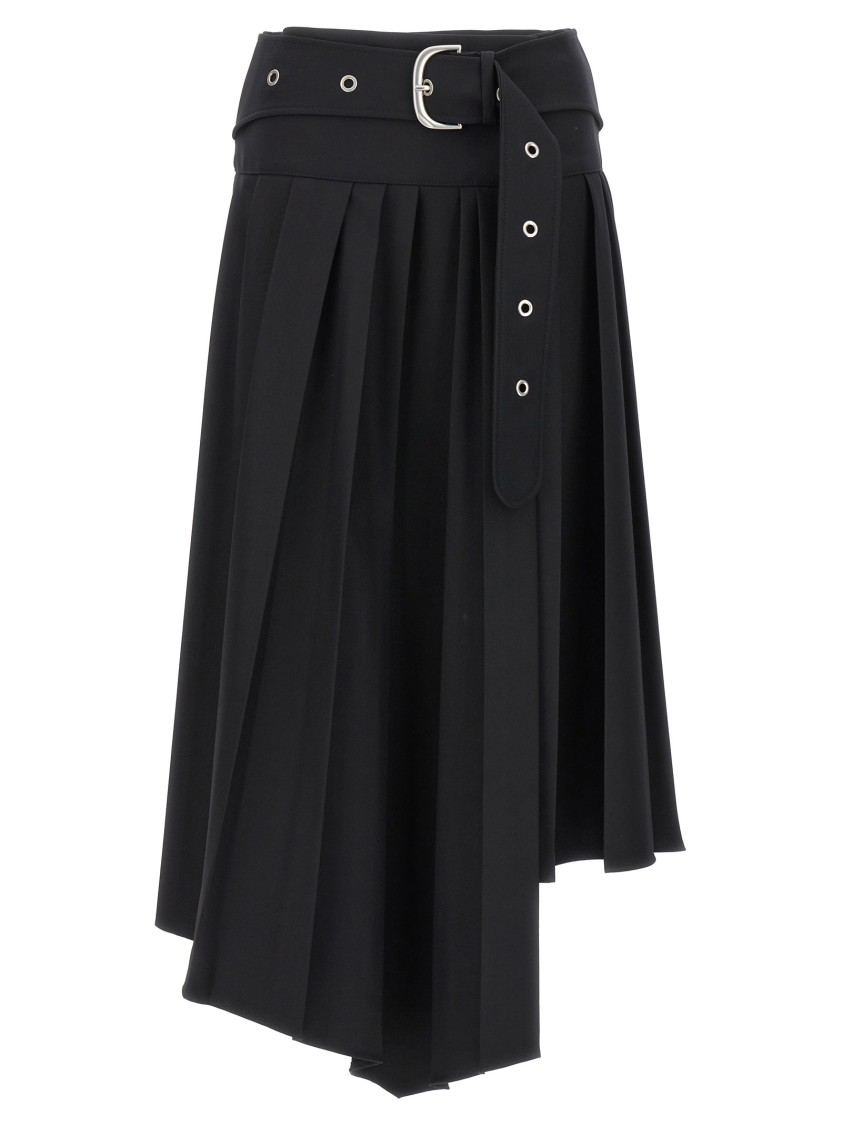 Off-white Pleated Midi Skirt In Tech Drill Fabric In Black