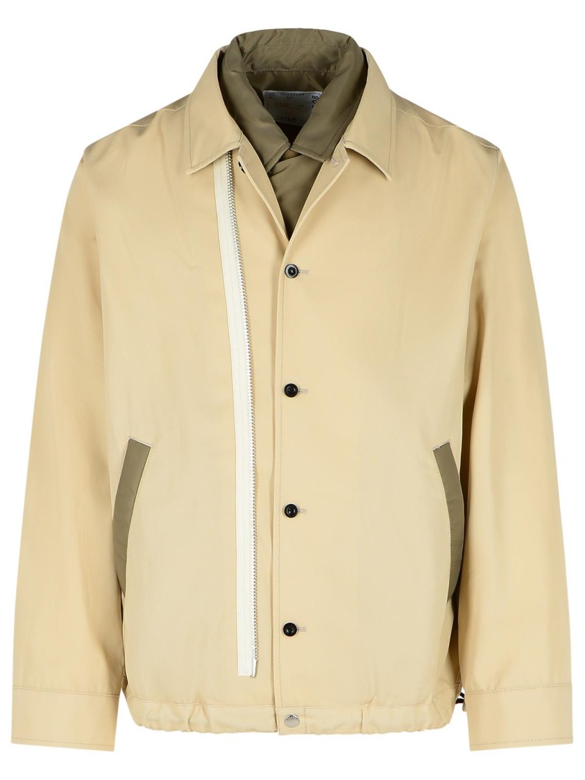 Sacai Cotton Jacket With Elasticated Hem And Collar In Neutrals