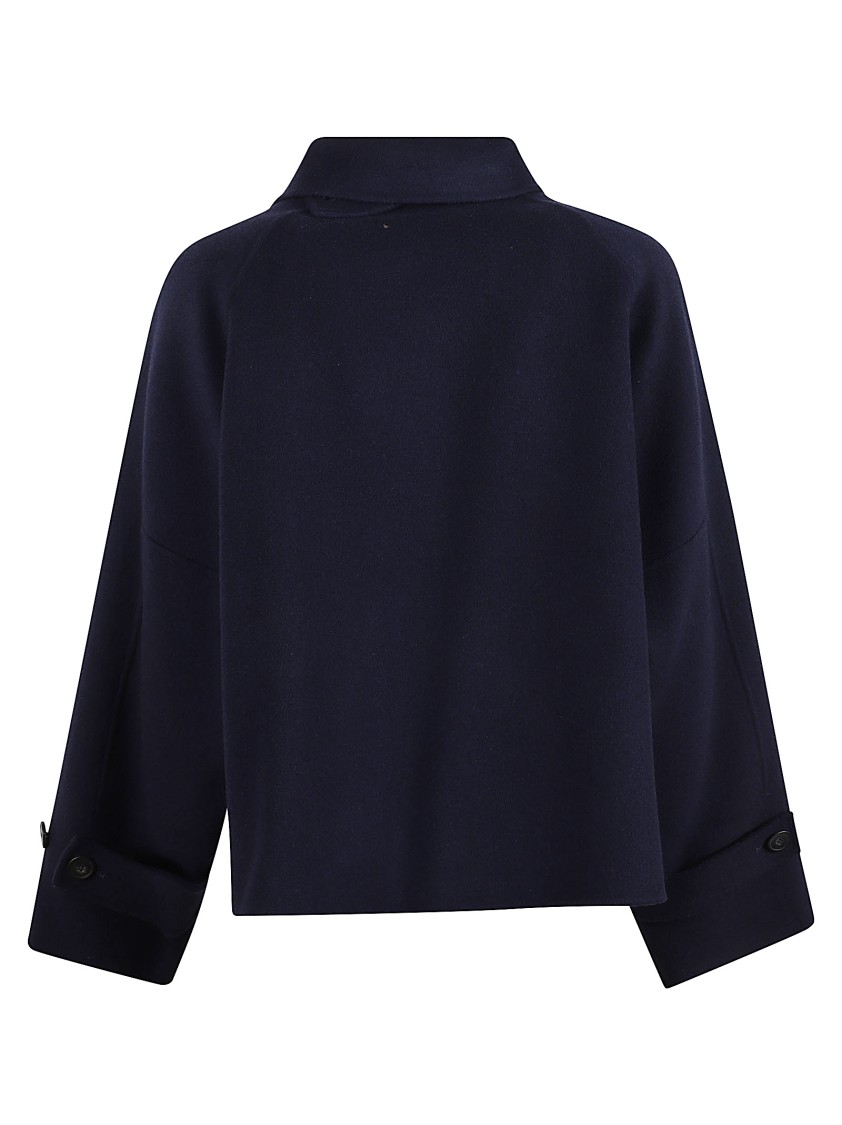 Max Mara Cropped Black Jacket With Classic Collar In Blue