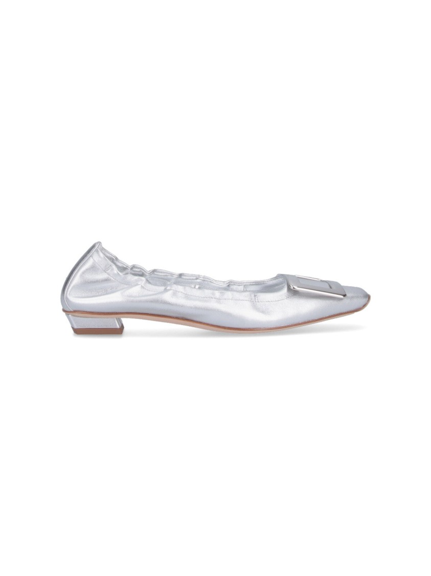 Roger Vivier Metallic Silver Leather Ballerina Flats With Draped Detailing In Silver