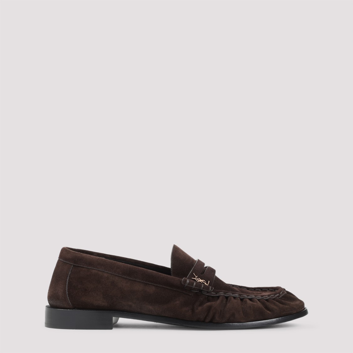 Saint Laurent Cassandre-detail Suede Loafers In Brown